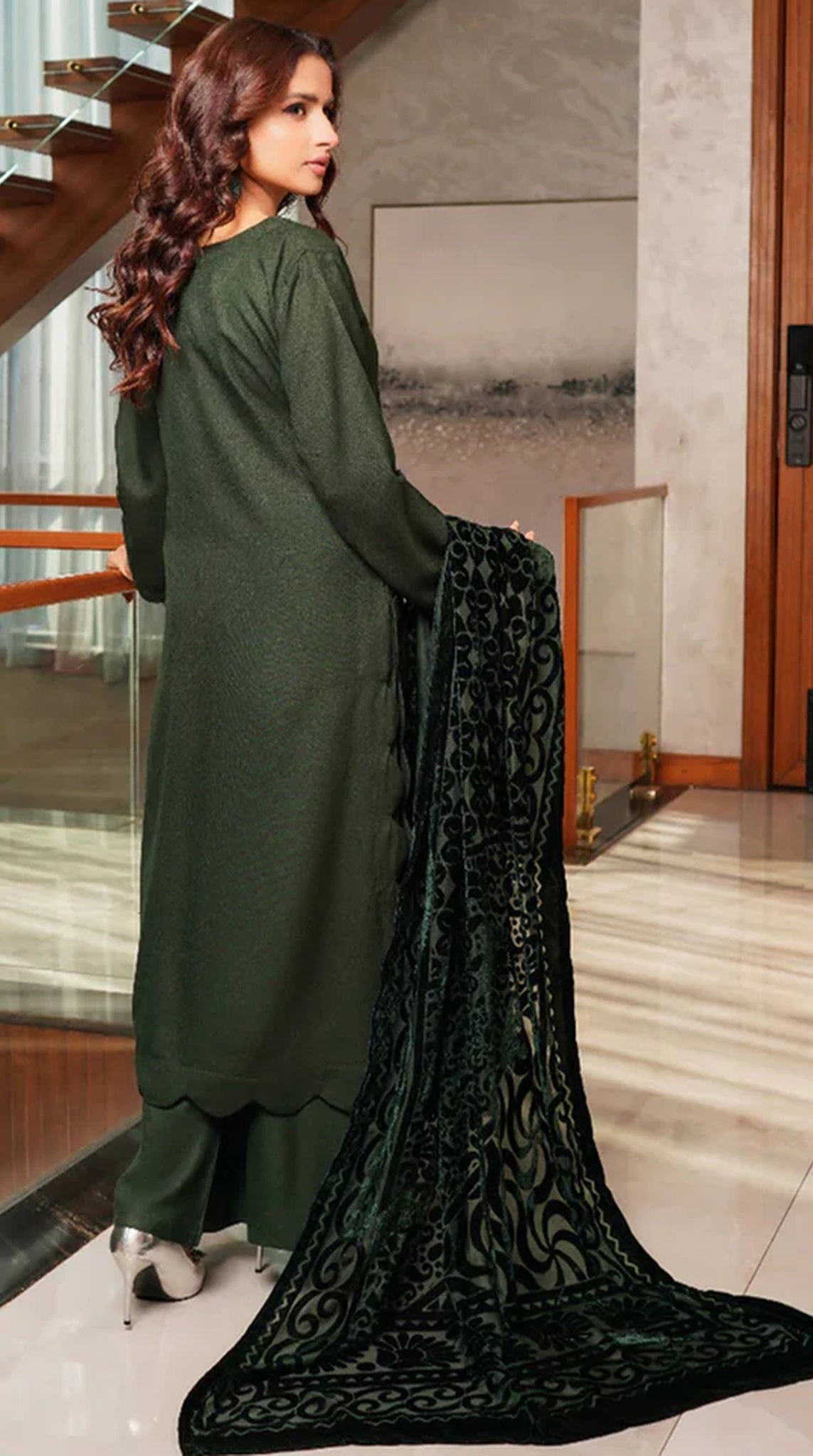 Refined Dark Green Dhanak Suit Set