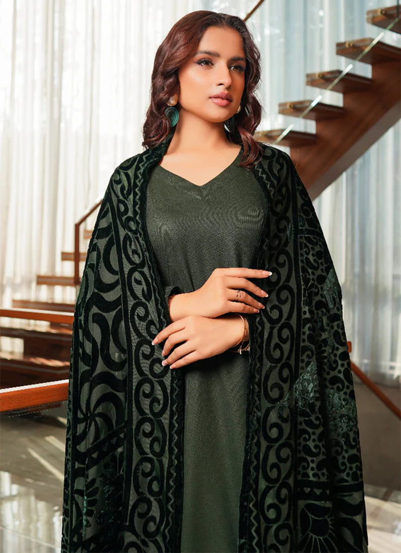 Refined Dark Green Dhanak Suit Set
