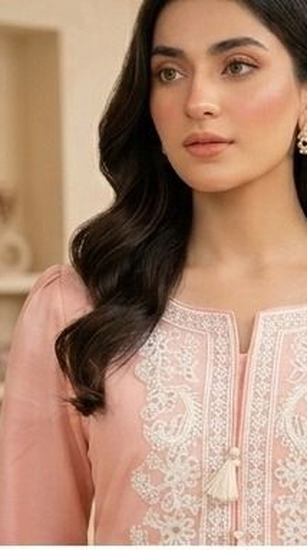 Light Pink Farshi Salwar Suit with White Embroidered Lace