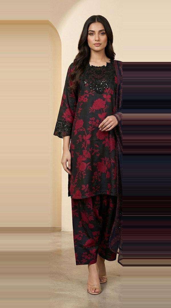 Black Farshi Salwar Suit with Digital Print