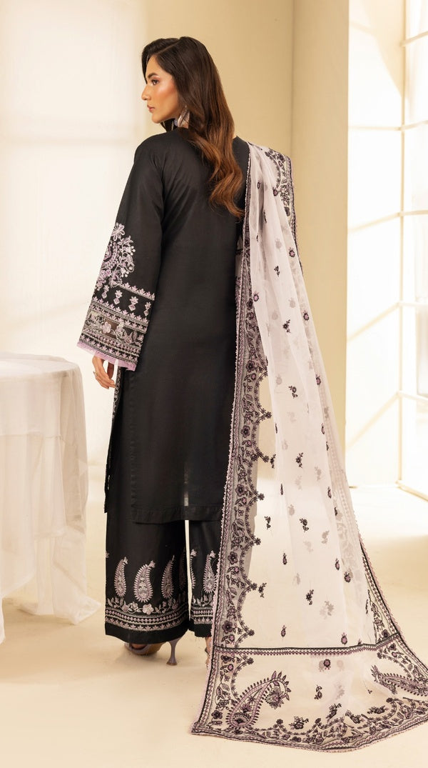 Black Linen Embroidered Palazzo Suit with Organza Dupatta