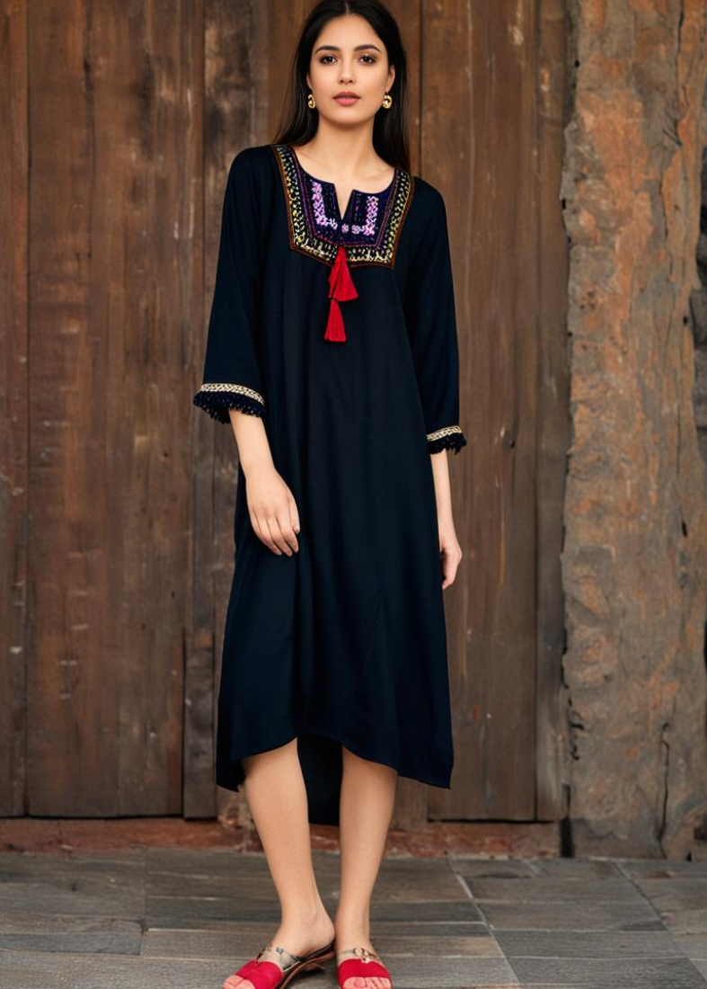 Black Multi Embroidered Kurti Top