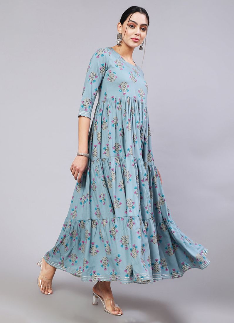 Buy Blue Rayon Printed Dress