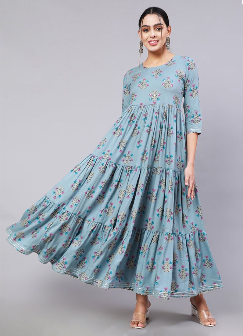 Buy Blue Rayon Printed Dress