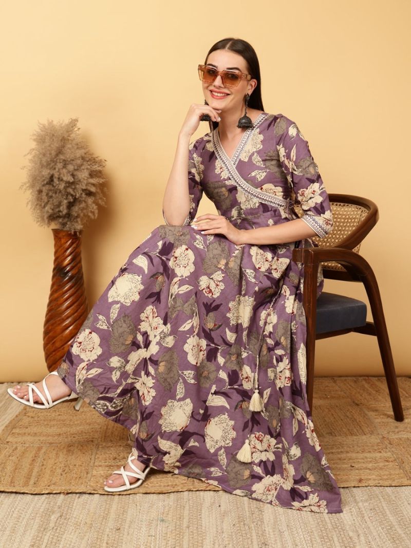Buy Rayon Purple Printed Dress