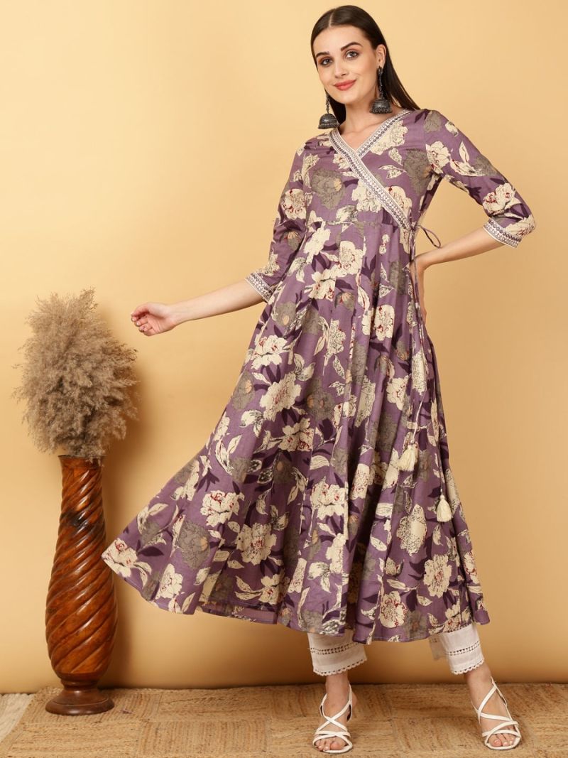 Buy Rayon Purple Printed Dress in UK Diya Online