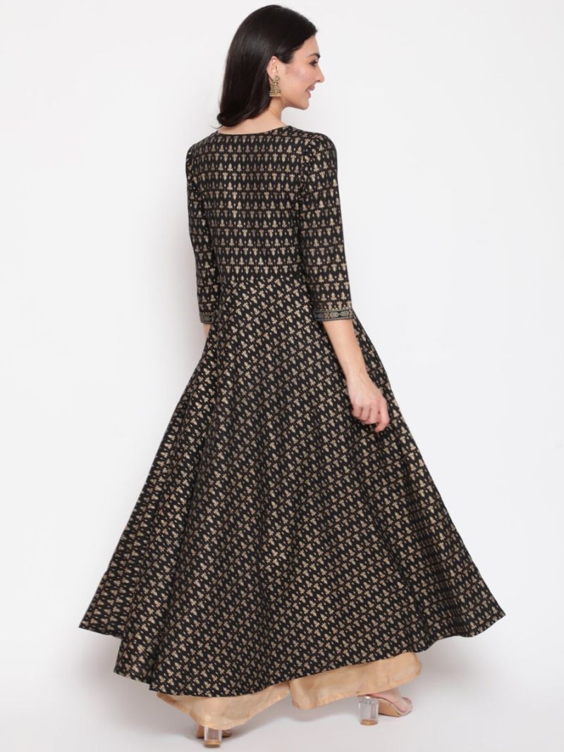 Buy Black Cotton Foil Print Dress