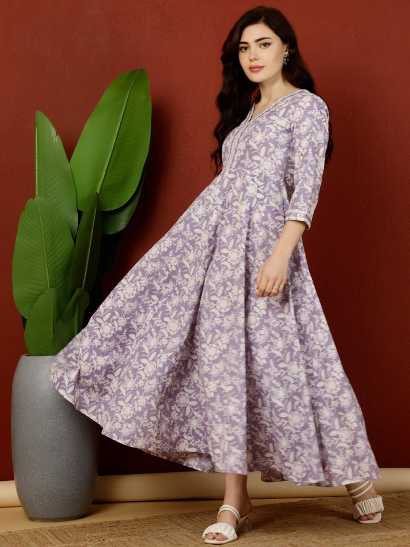 Buy Lavander Rayon Printed Dress