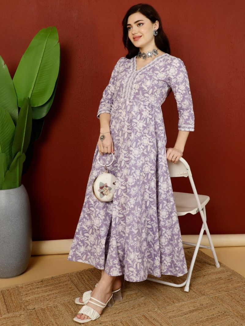 Buy Lavander Rayon Printed Dress