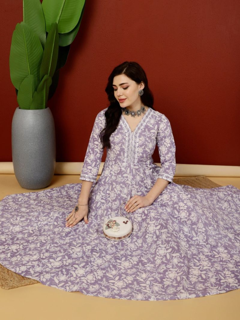 Buy Lavander Rayon Printed Dress