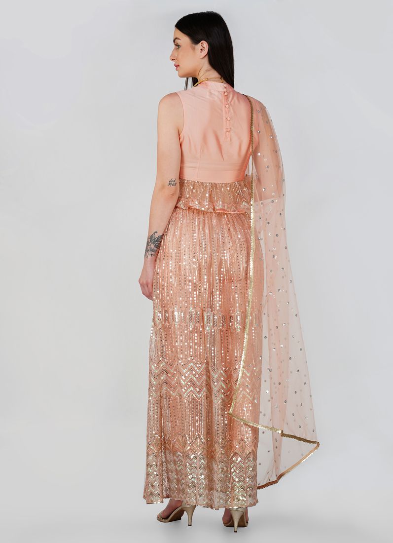 Buy Peach Taffeta Trouser Skirt Set