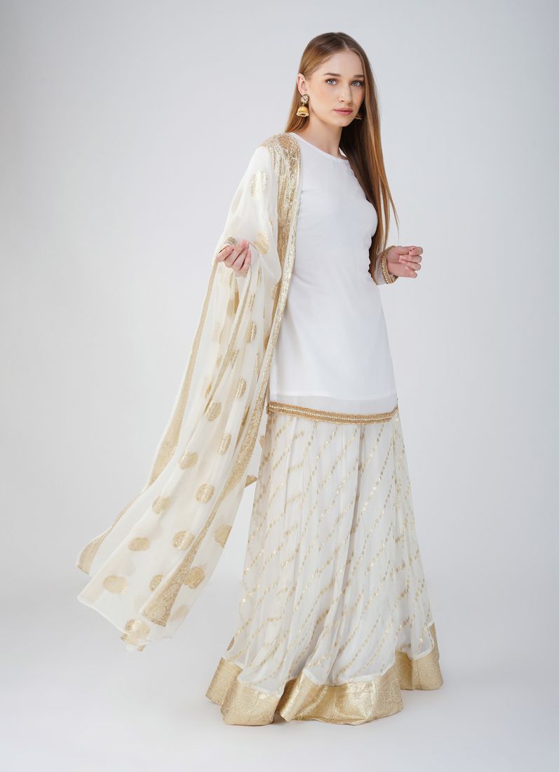 Buy Ivory Georgette Jacquard Lehenga