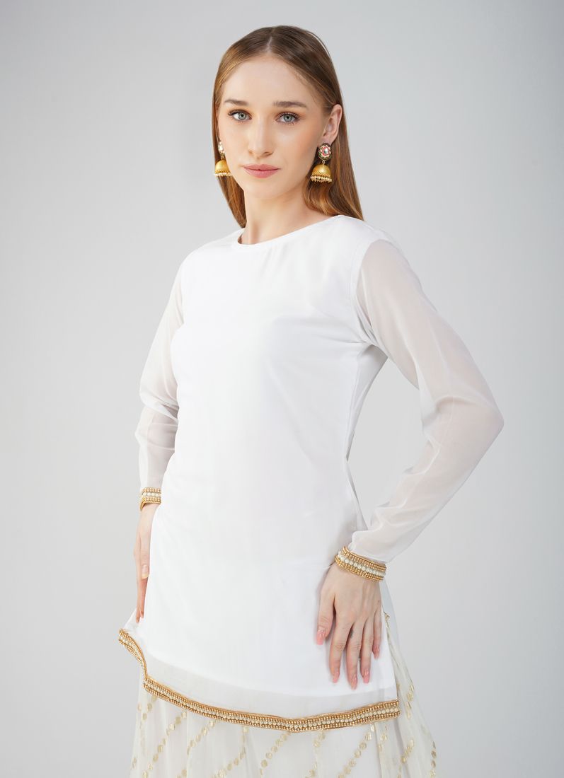 Buy Ivory Georgette Jacquard Lehenga