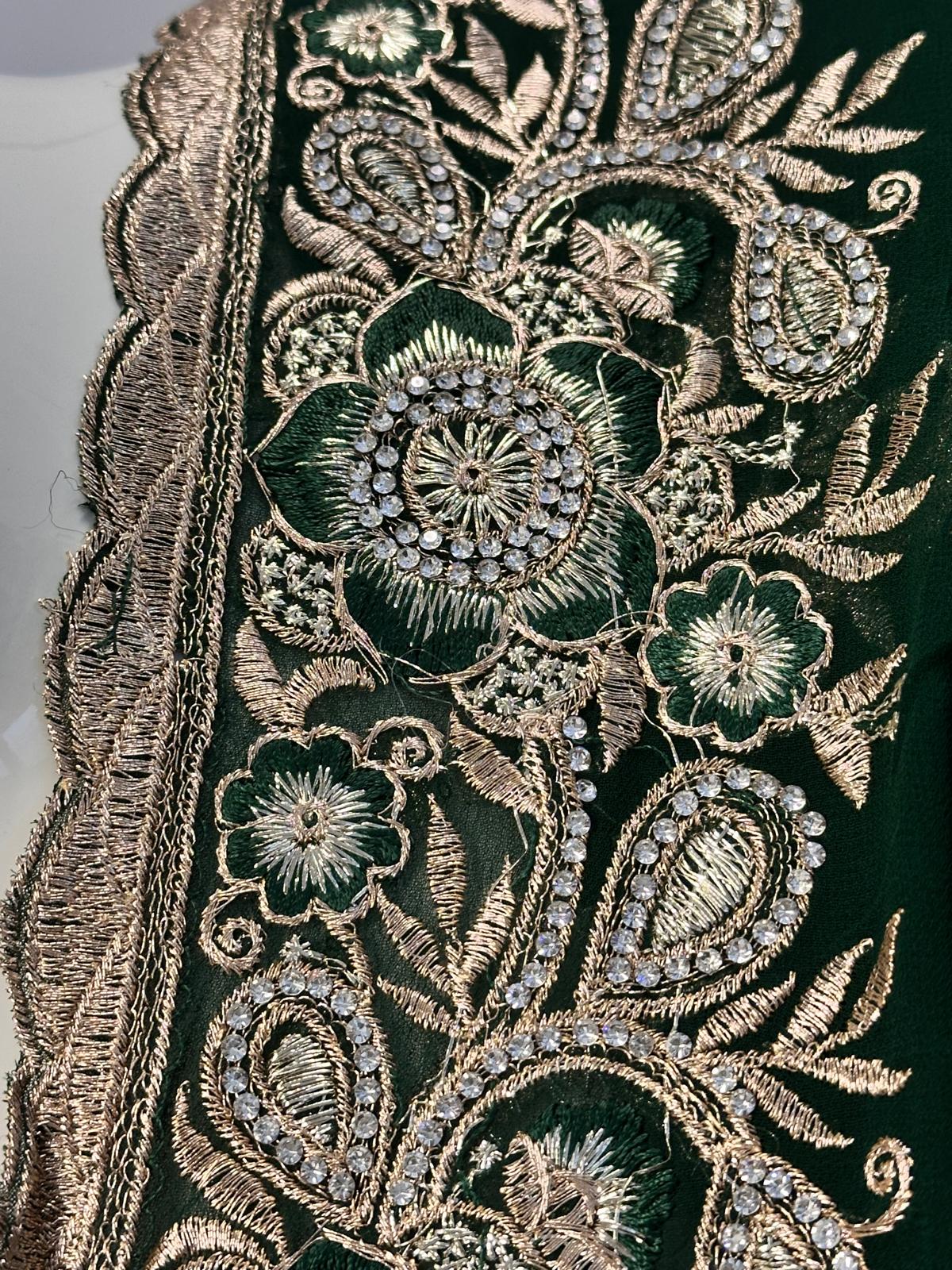 Dark Green Embroidered Saree