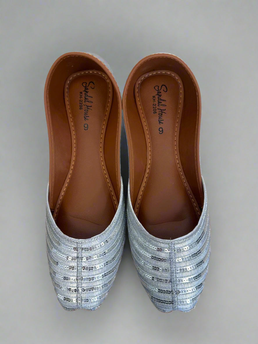 Resham Thread Sequins Juttis Silver