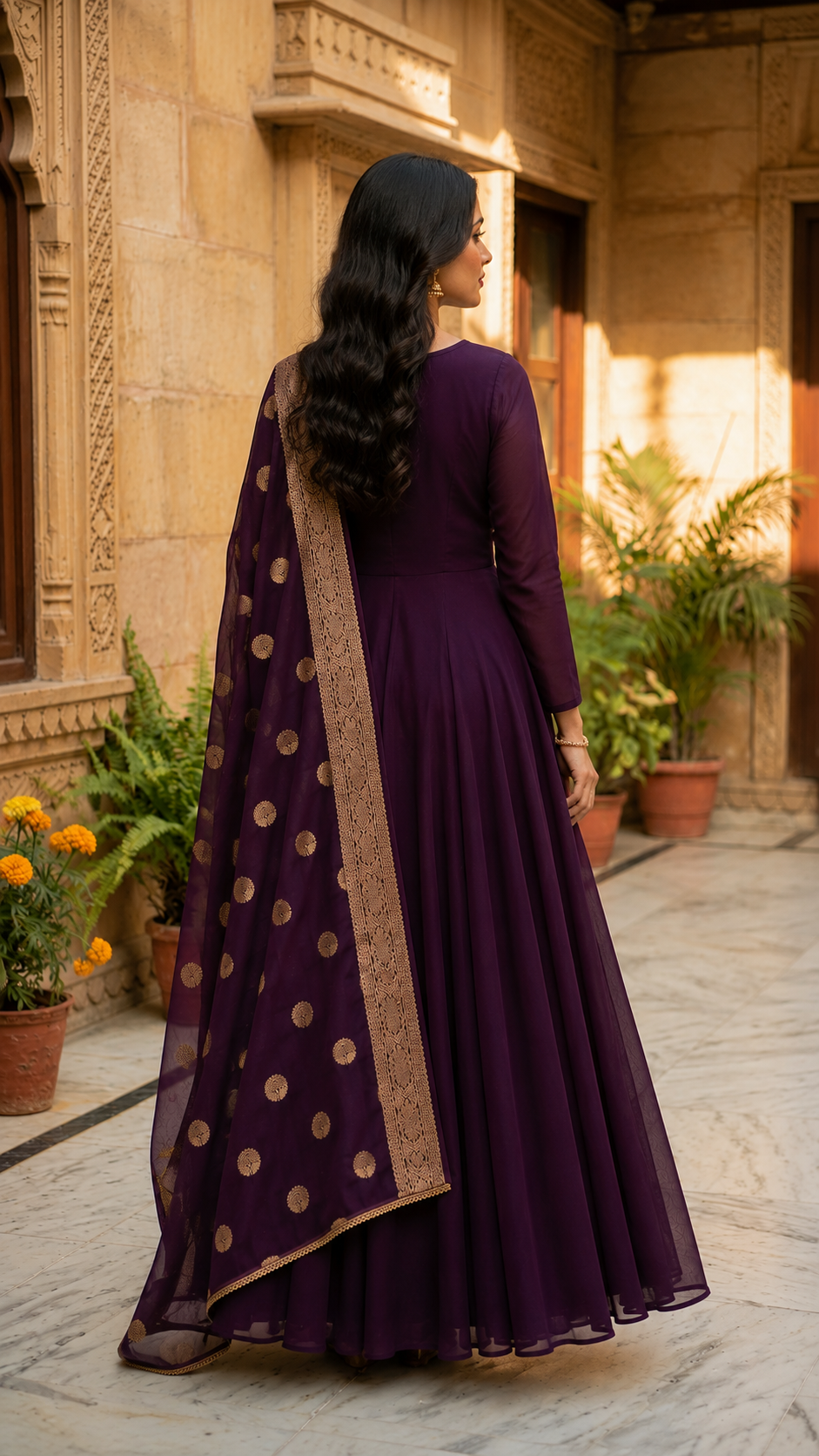 Purple Georgette Bias Cut Suit Set