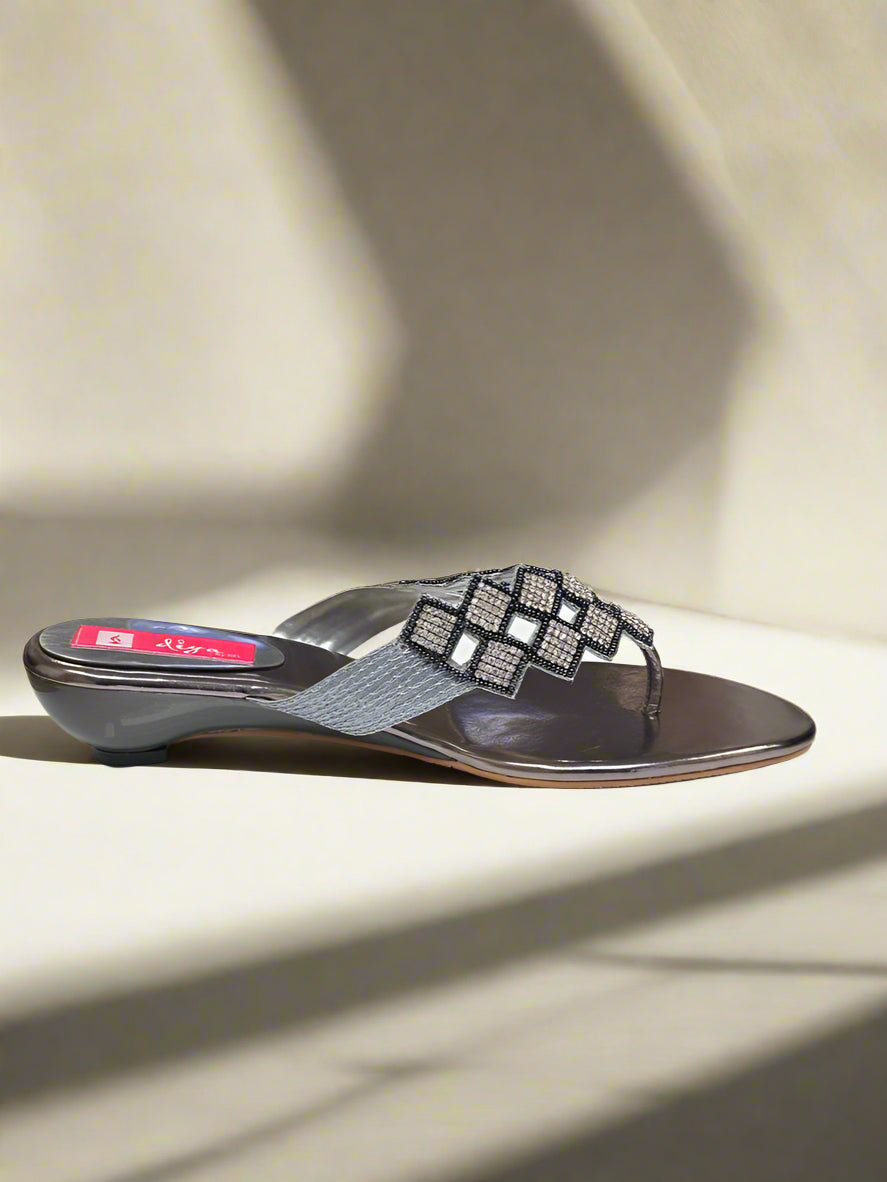 Grey Diamonte Ladies Chappal