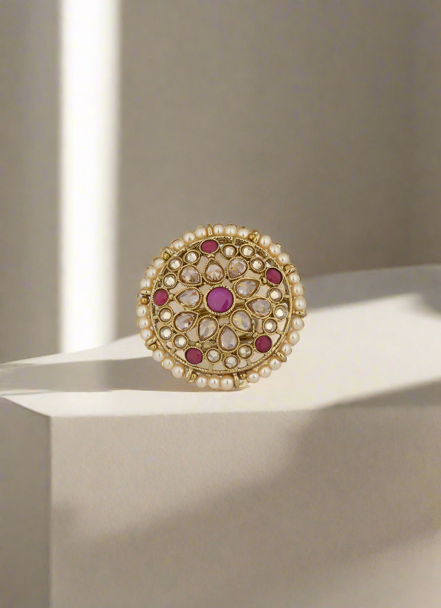 Round Gold Plated Adjustable Ruby Ring