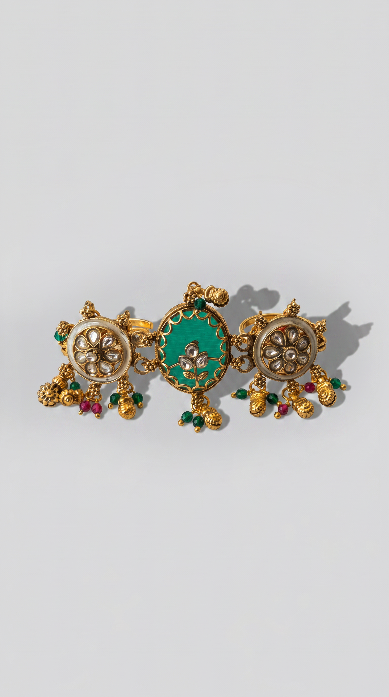 Trending Kashmiri Aqua Triple Finger Ring