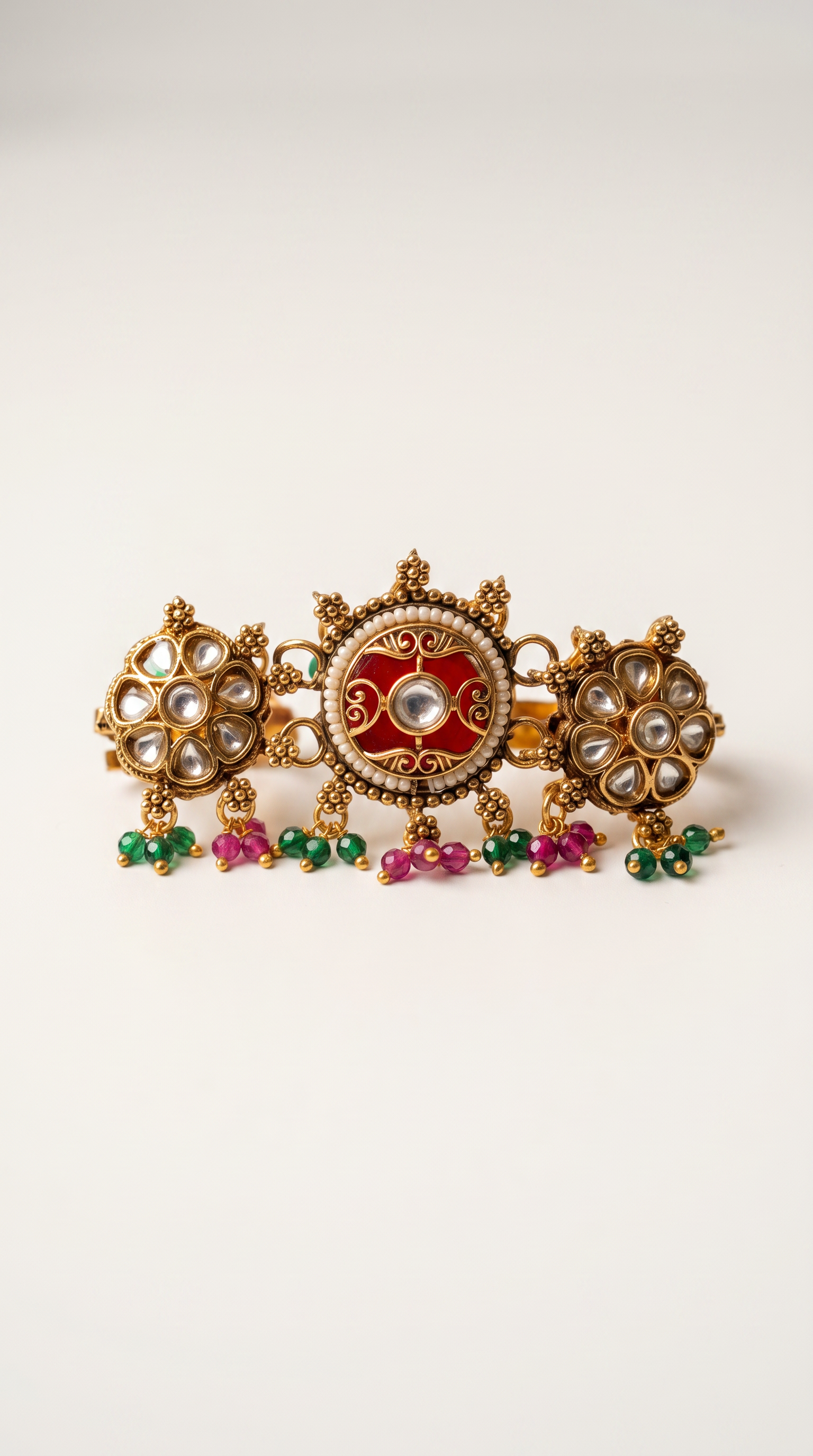 Trending Kashmiri Maroon Triple Finger Ring