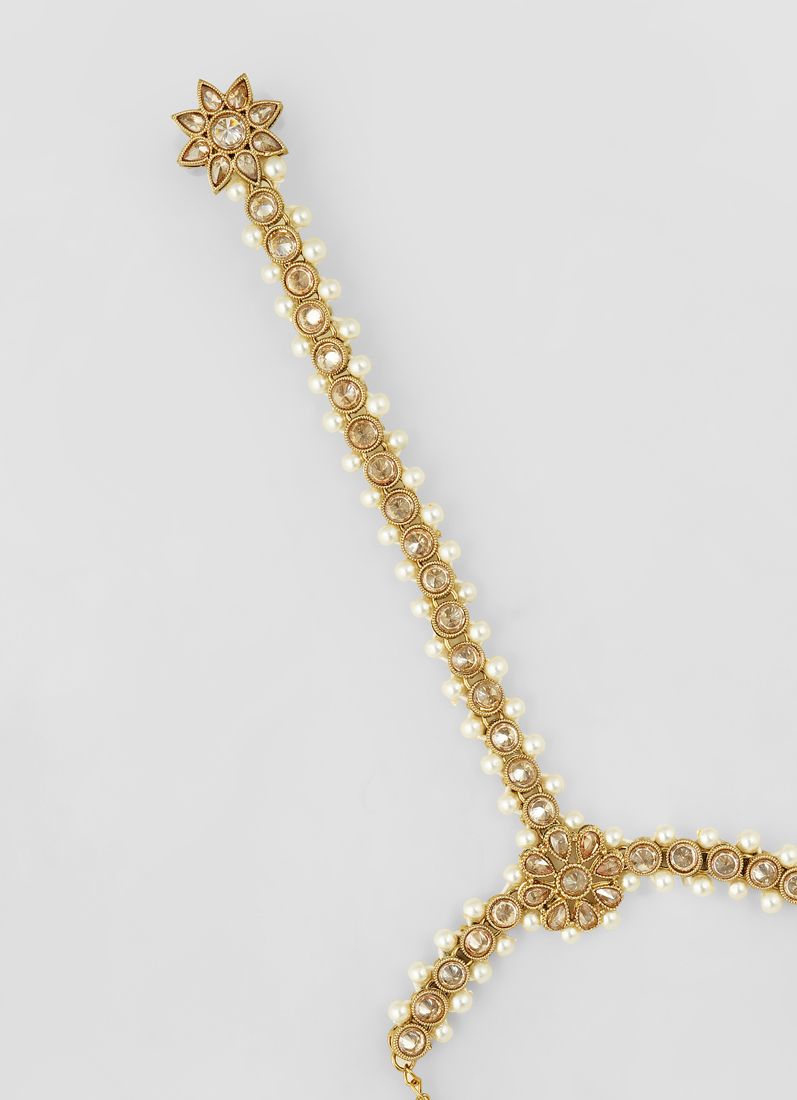 Gold Plated Pearl Hand Panja with Ring & Chain