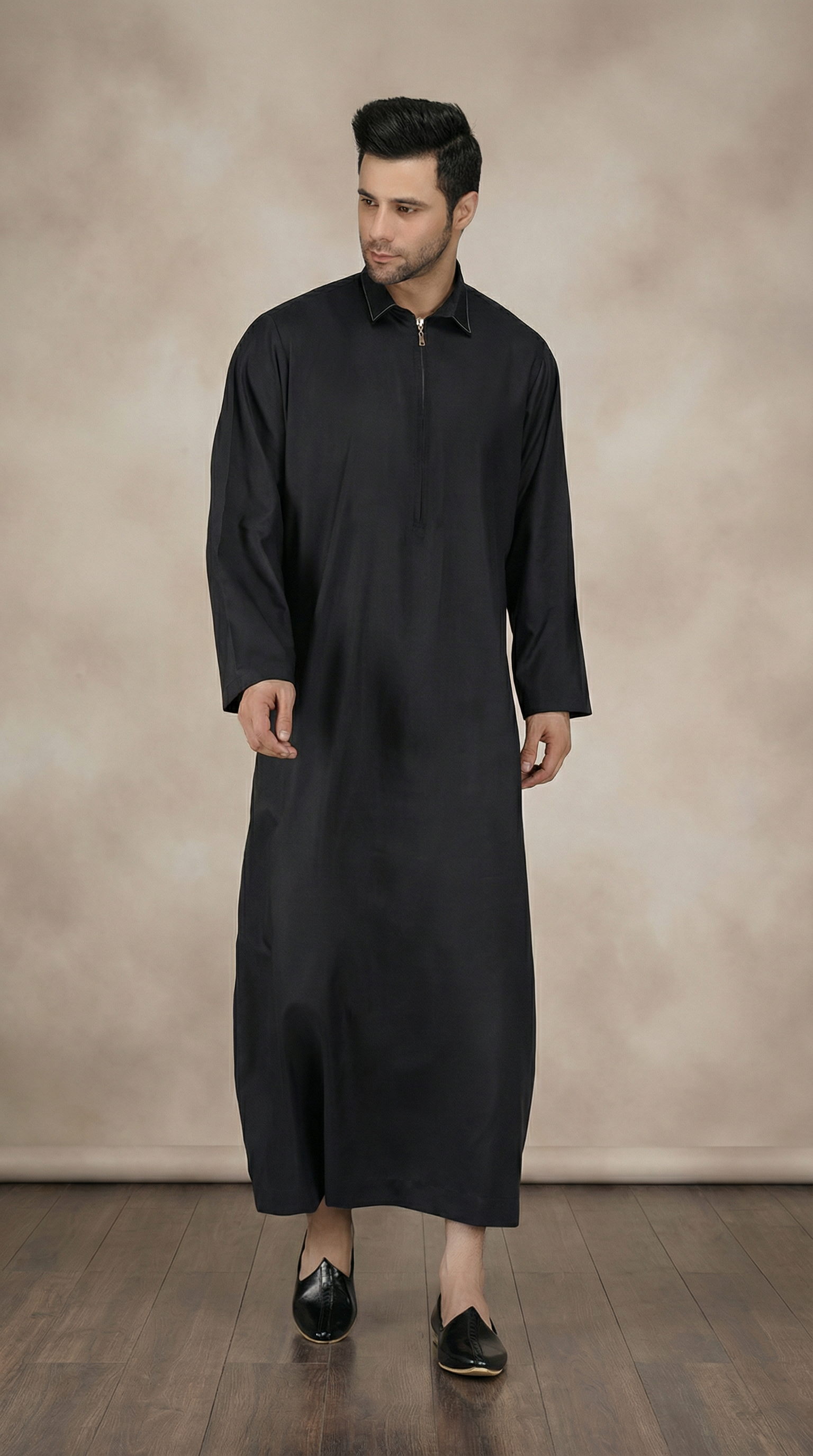 Men's Black Shirt Collar Jubba