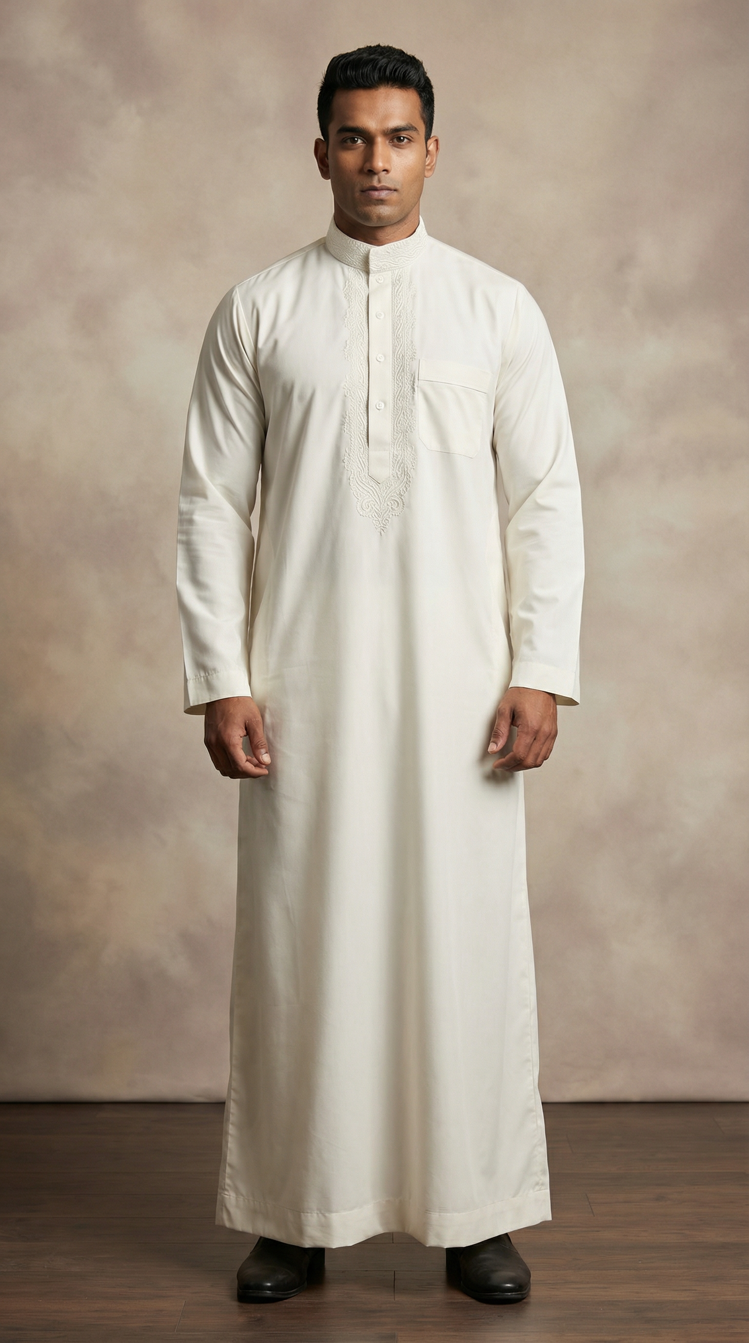 Men's Embroidered Off White Long Jubba