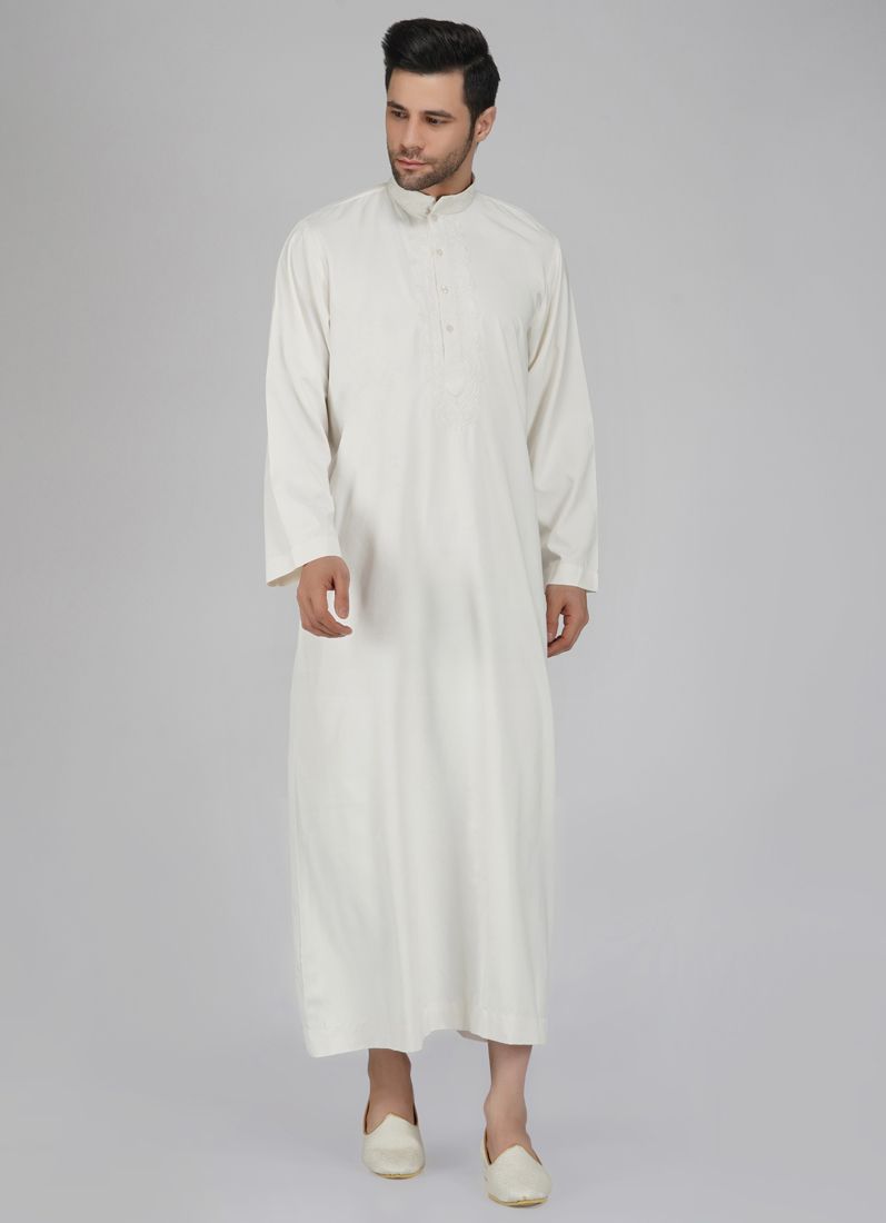 Buy Men's Embroidered Off White Long Jubba