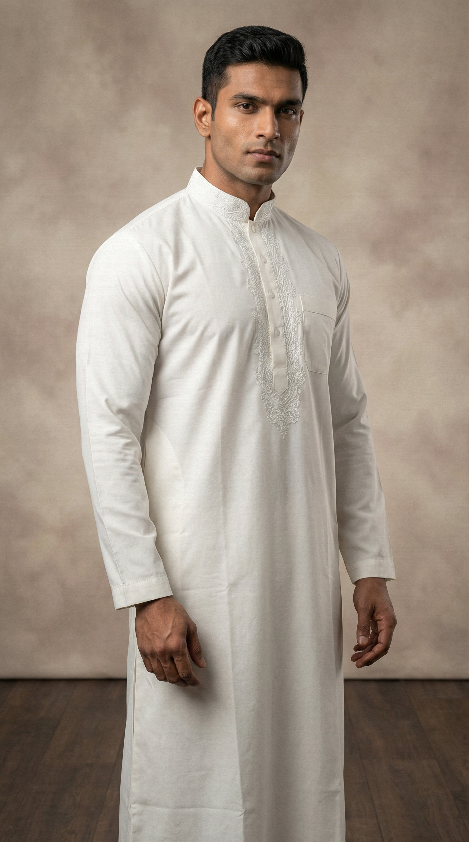 Men's Embroidered Off White Long Jubba