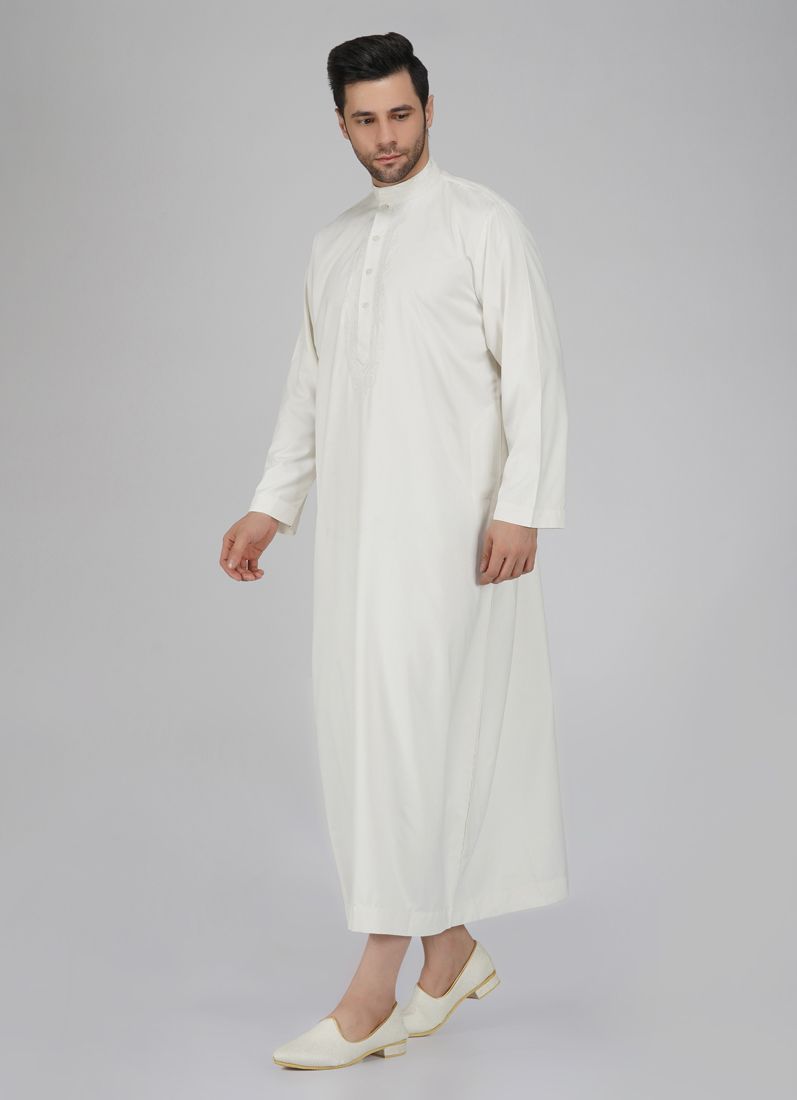 Buy Men's Embroidered Off White Long Jubba