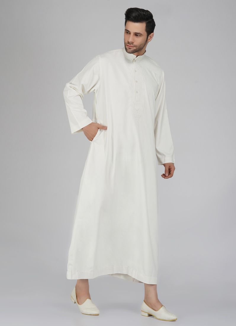 Buy Men's Embroidered Off White Long Jubba