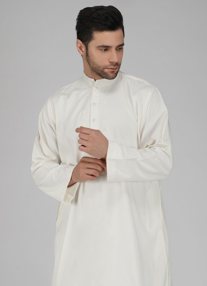 Buy Men's Embroidered Off White Long Jubba