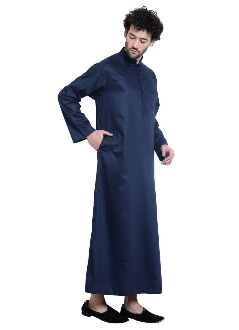 Buy Man's Navy Blue Cotton Long Jubba