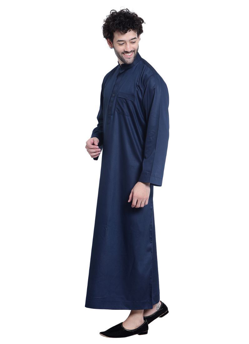 Buy Man's Navy Blue Cotton Long Jubba