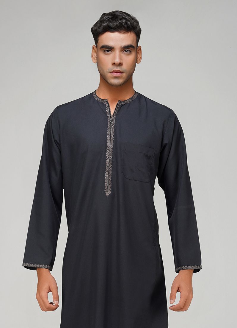 Buy Men's Black Resham Embroidered Jubba