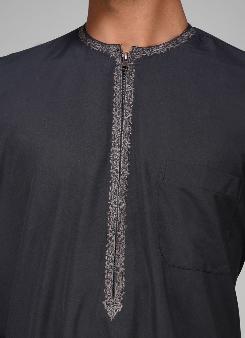 Buy Men's Black Resham Embroidered Jubba