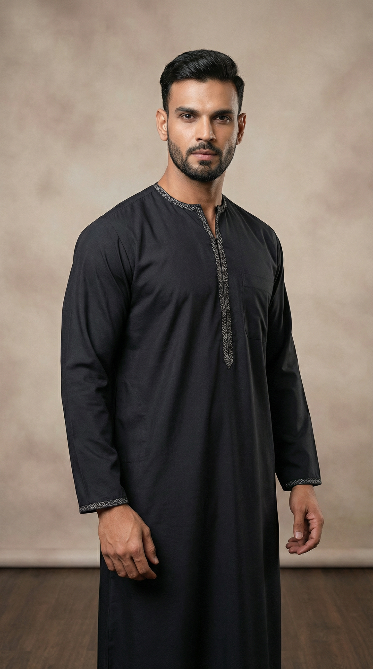 Men's Black Resham Embroidered Jubba