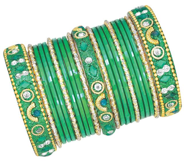 Buy Green Studded Bangle Set