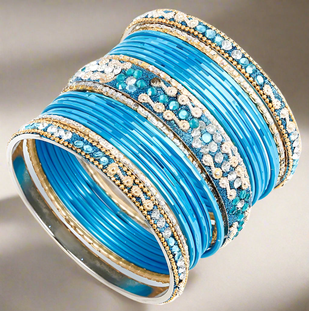 Buy Blue Ornate Coloured Bangle Set