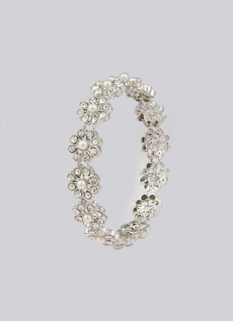 Buy Kids Silver Flower Bangles