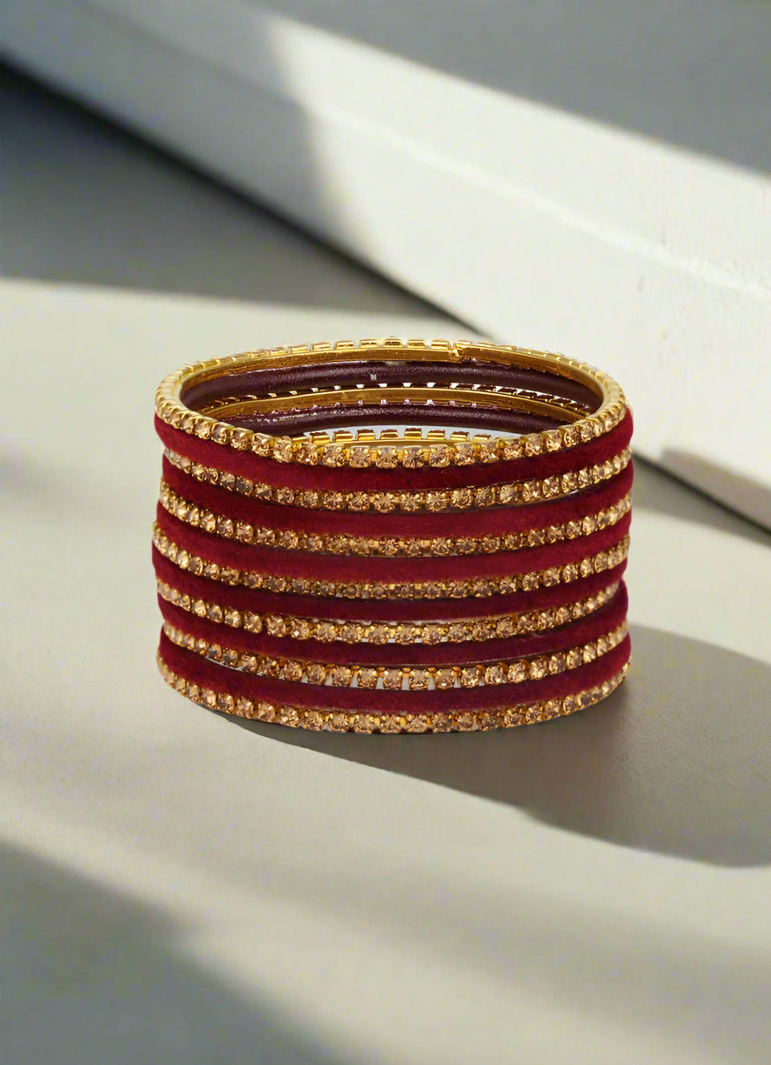 Buy Maroon Velvet & Diamante Kids Bangle Sets