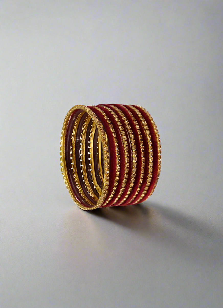 Buy Maroon Velvet & Diamante Kids Bangle Sets