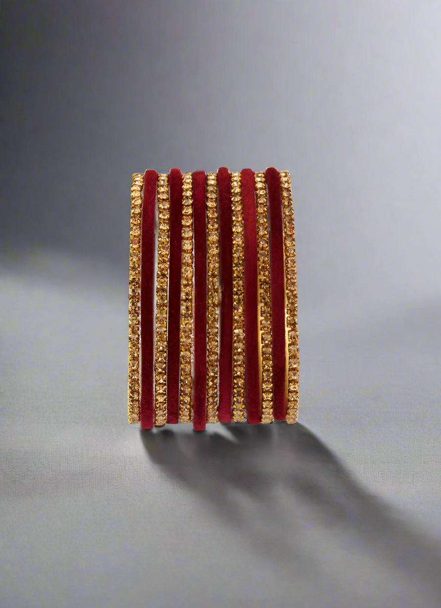 Buy Maroon Velvet & Diamante Kids Bangle Sets