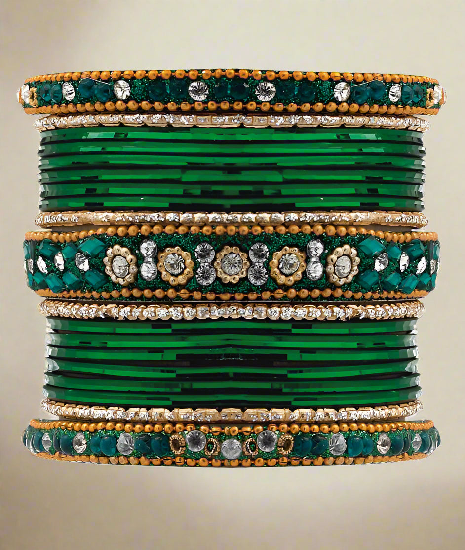 Buy Green Ornate Studded Bangle Set