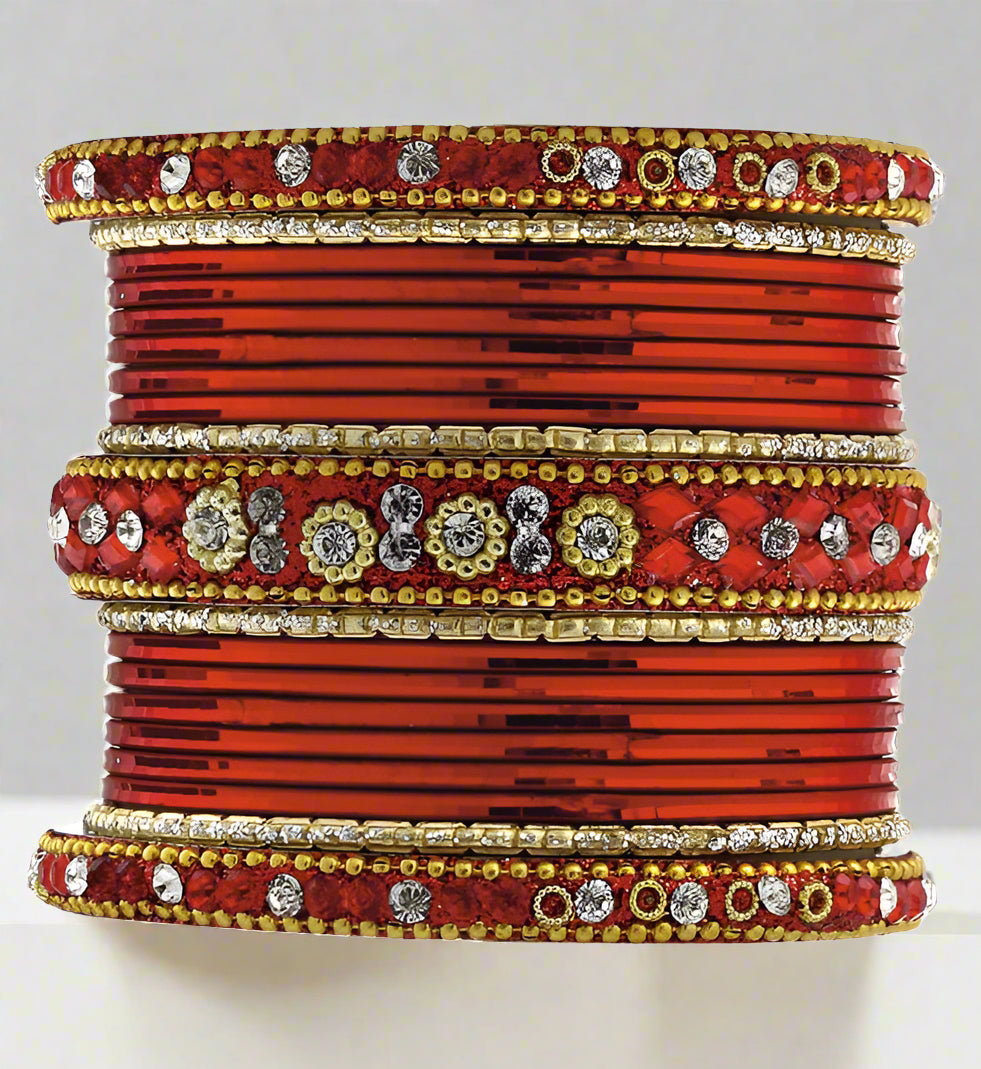 Buy Red Ornate Studded Bangle Set