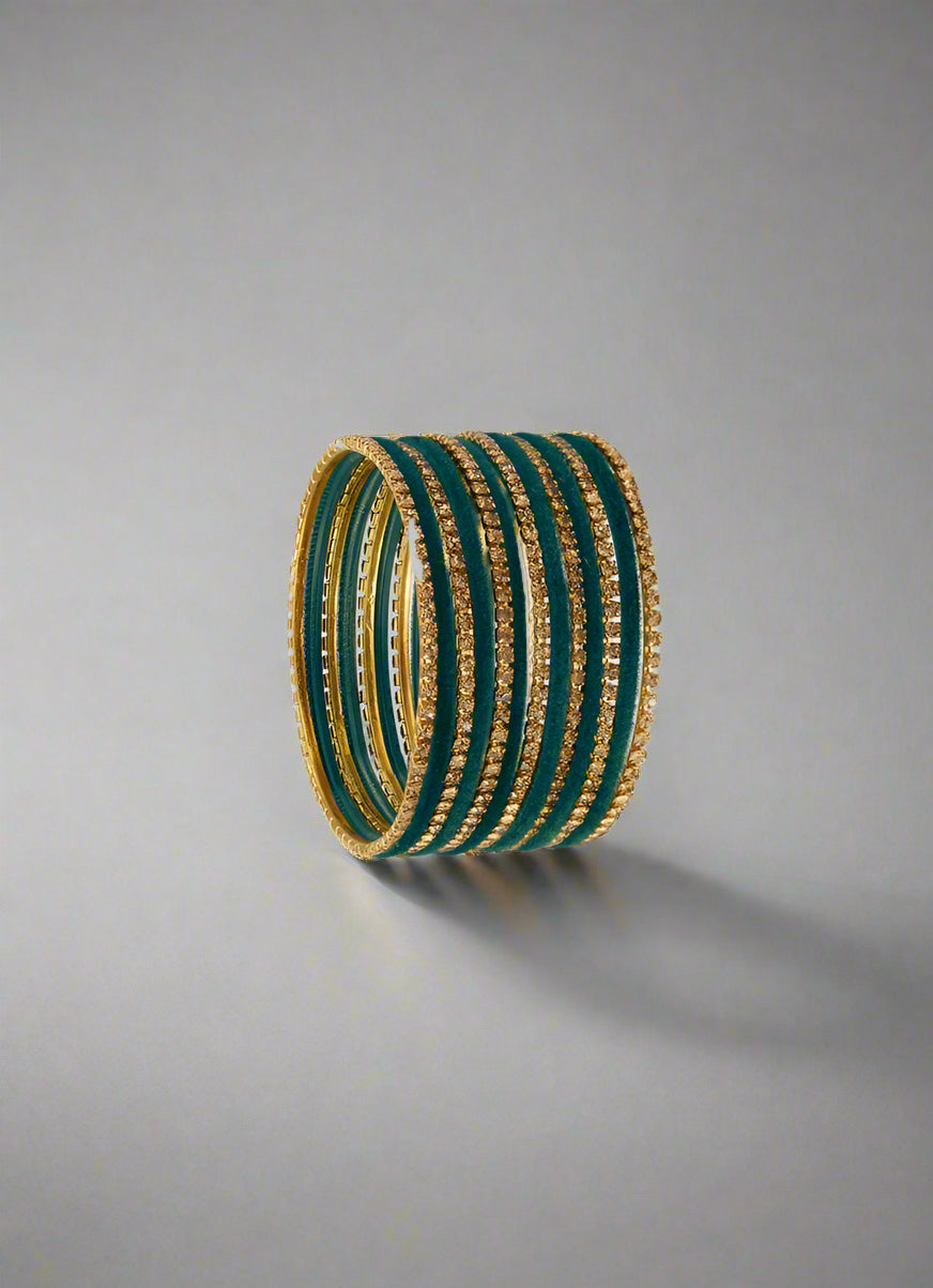 Buy Teal Velvet & Diamante Kids Bangle Sets