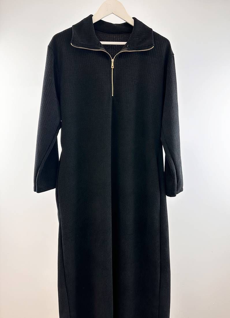 Black Velour Zip Kaftan