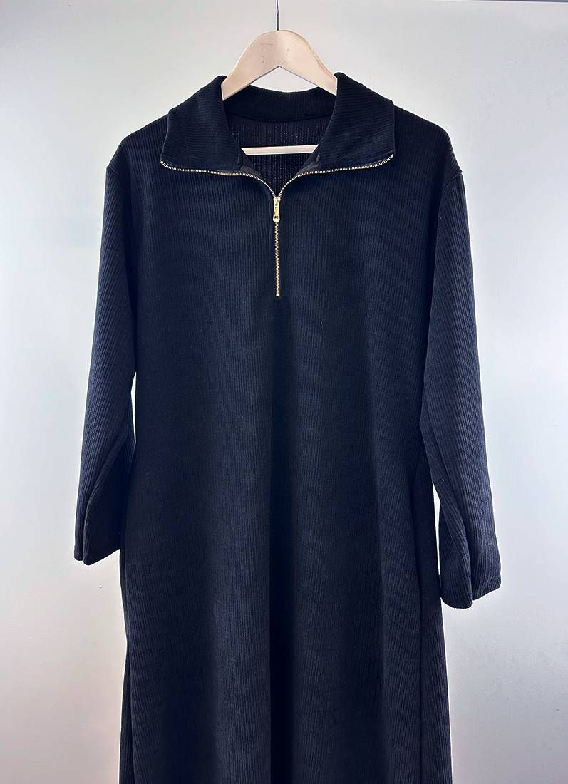 Black Velour Zip Kaftan