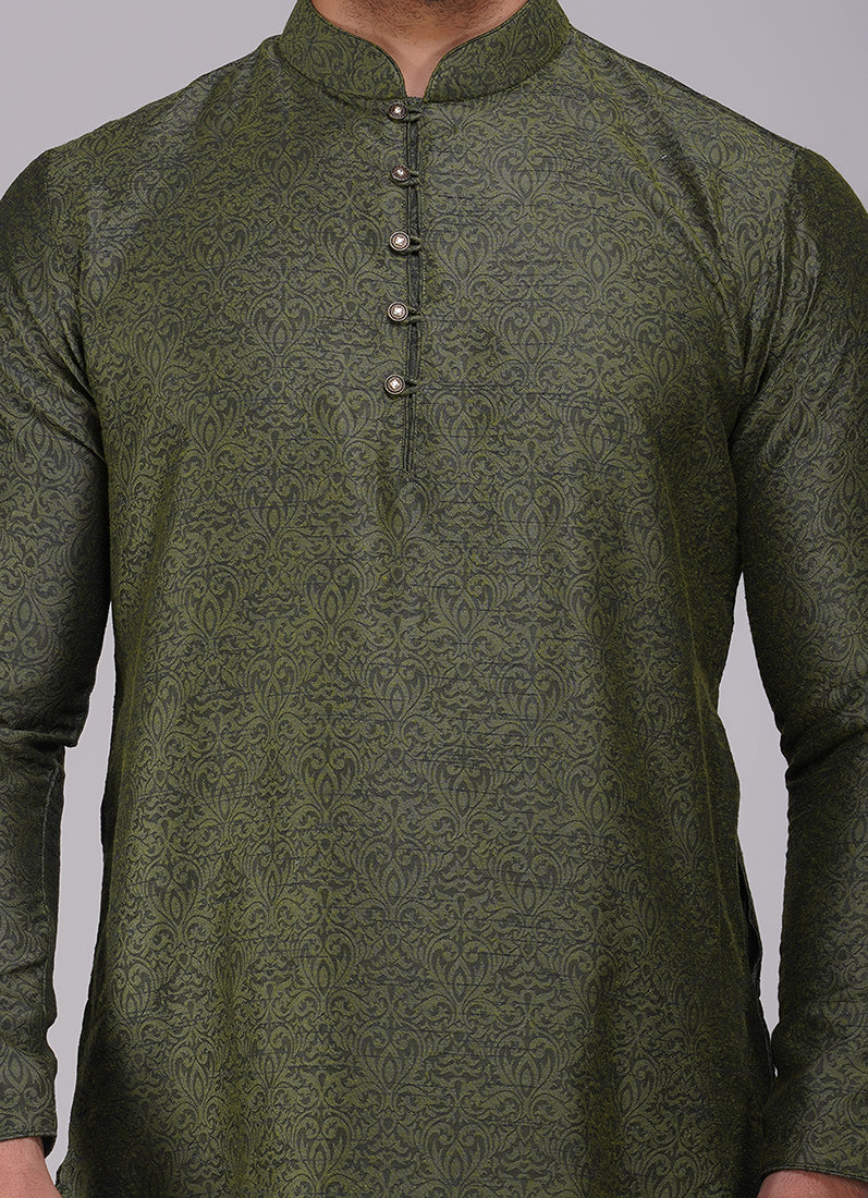 Buy Green Black Resham Brocade Kurta Pajama Set