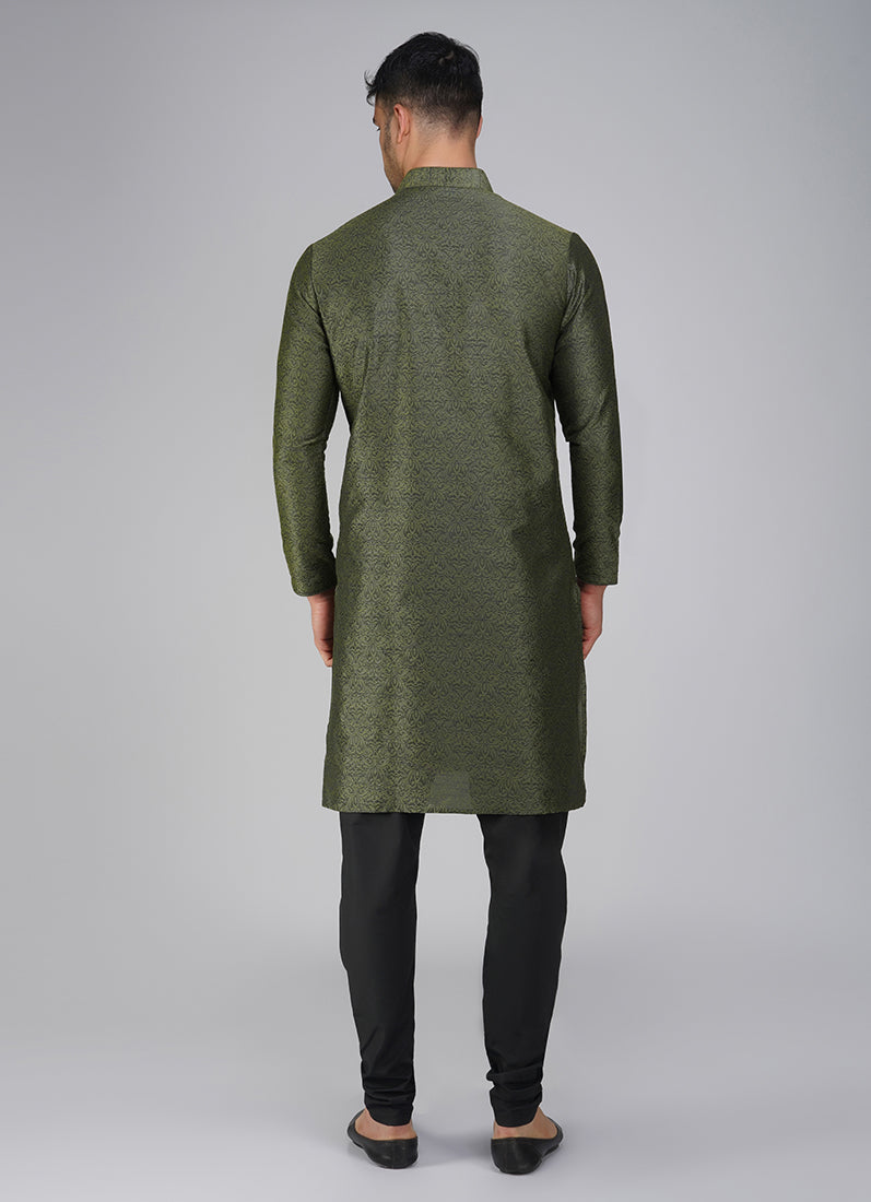 Buy Green Black Resham Brocade Kurta Pajama Set